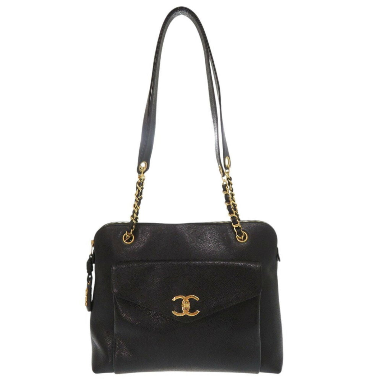 Chanel Black Grained Calfskin Shoulder Bag Tote Bag