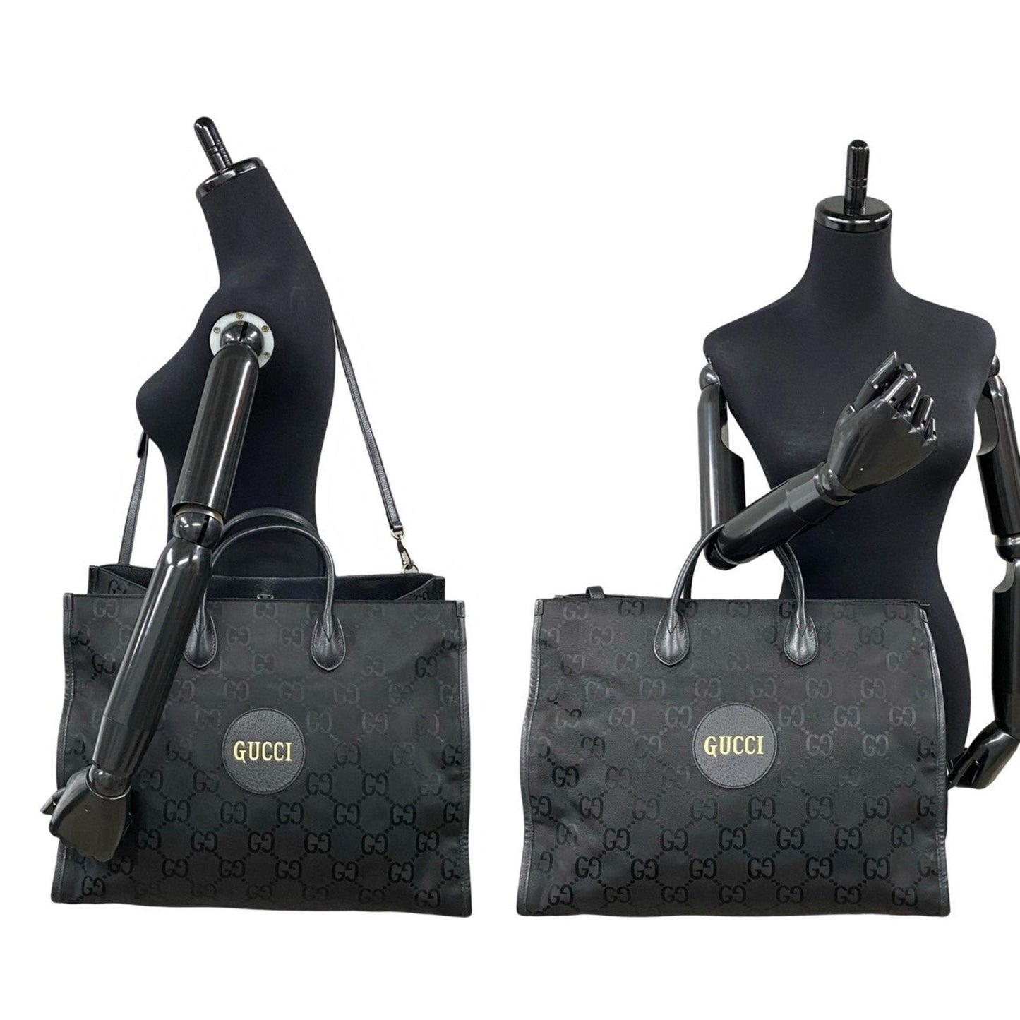 Gucci Black Leather Canvas Handbag Shoulder Bag Tote Bag