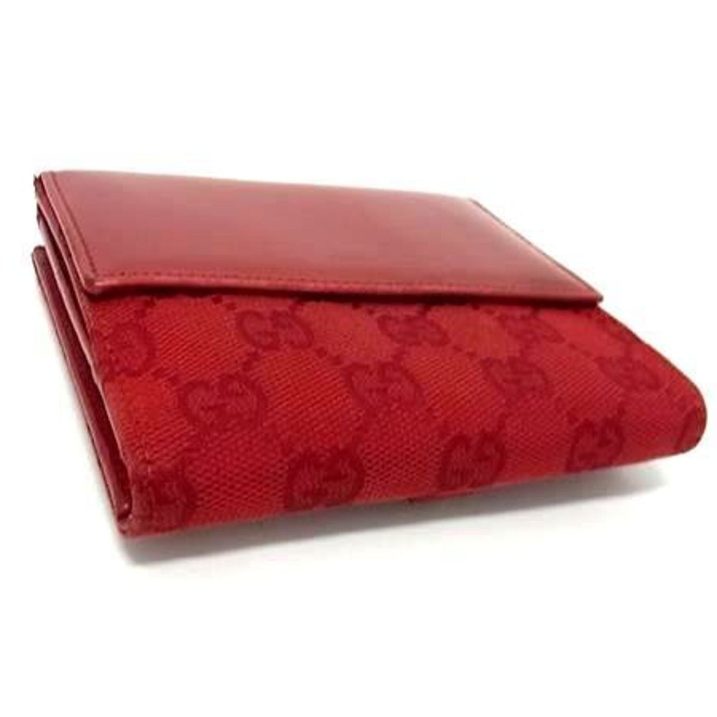 Gucci Red Color Gg Canvas Leather Wallet (Bi-Fold)