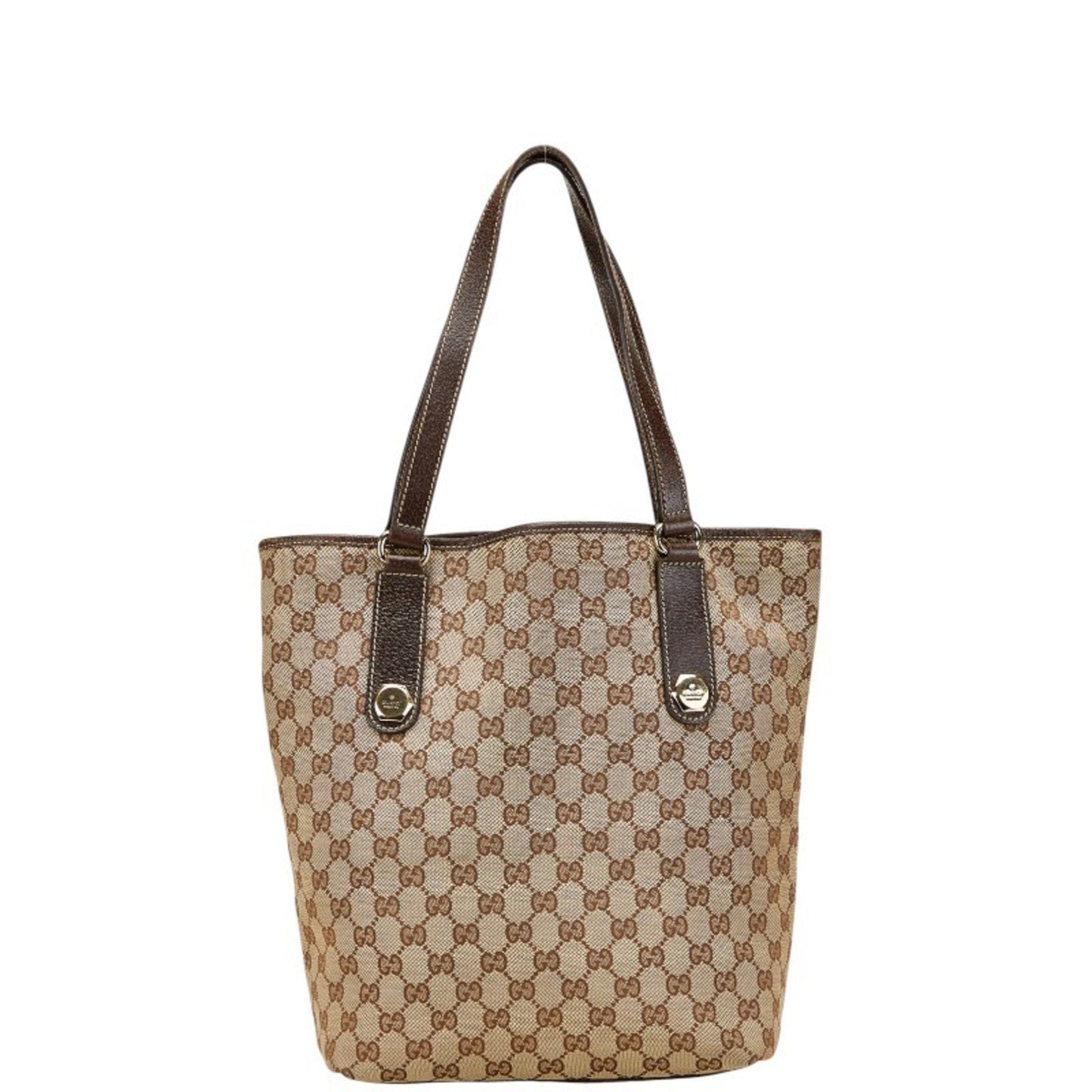 Gucci Gg Canvas Beige Brown Gg Canvas Leather Shoulder Bag Tote Bag