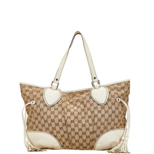 Gucci Gg Canvas Beige White Gg Canvas Leather Shoulder Bag Tote Bag
