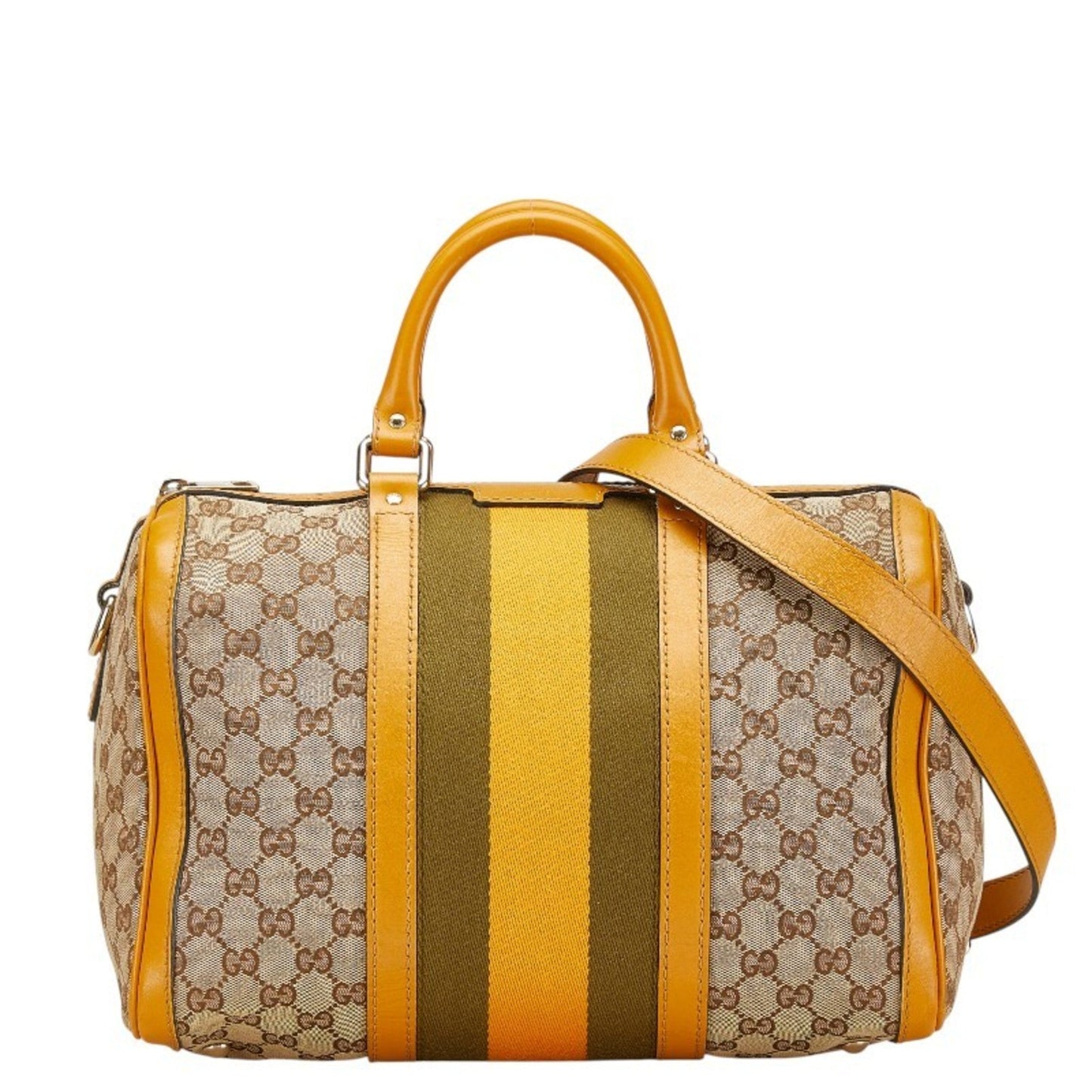Gucci Beige Yellow Canvas Leather Shoulder Bag