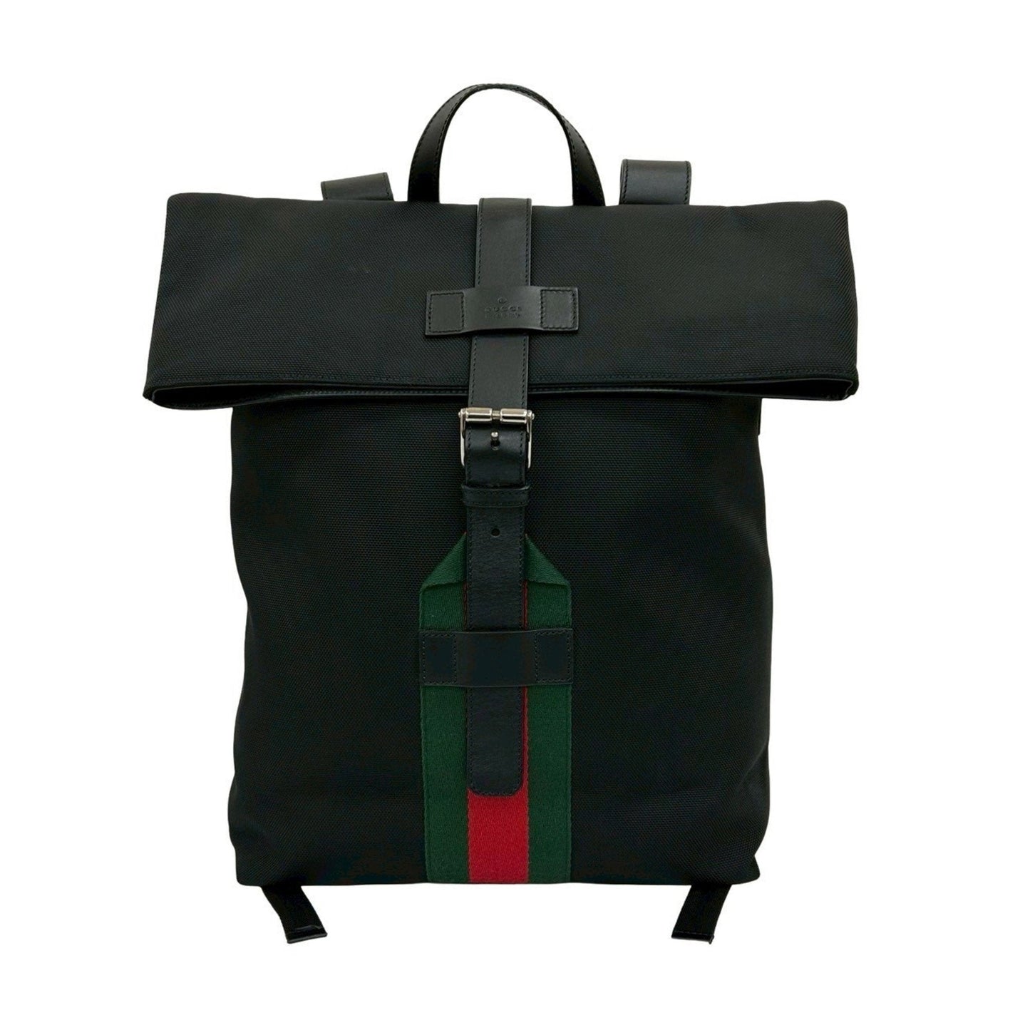 Gucci Black Green Red Color Leather Canvas Backpack