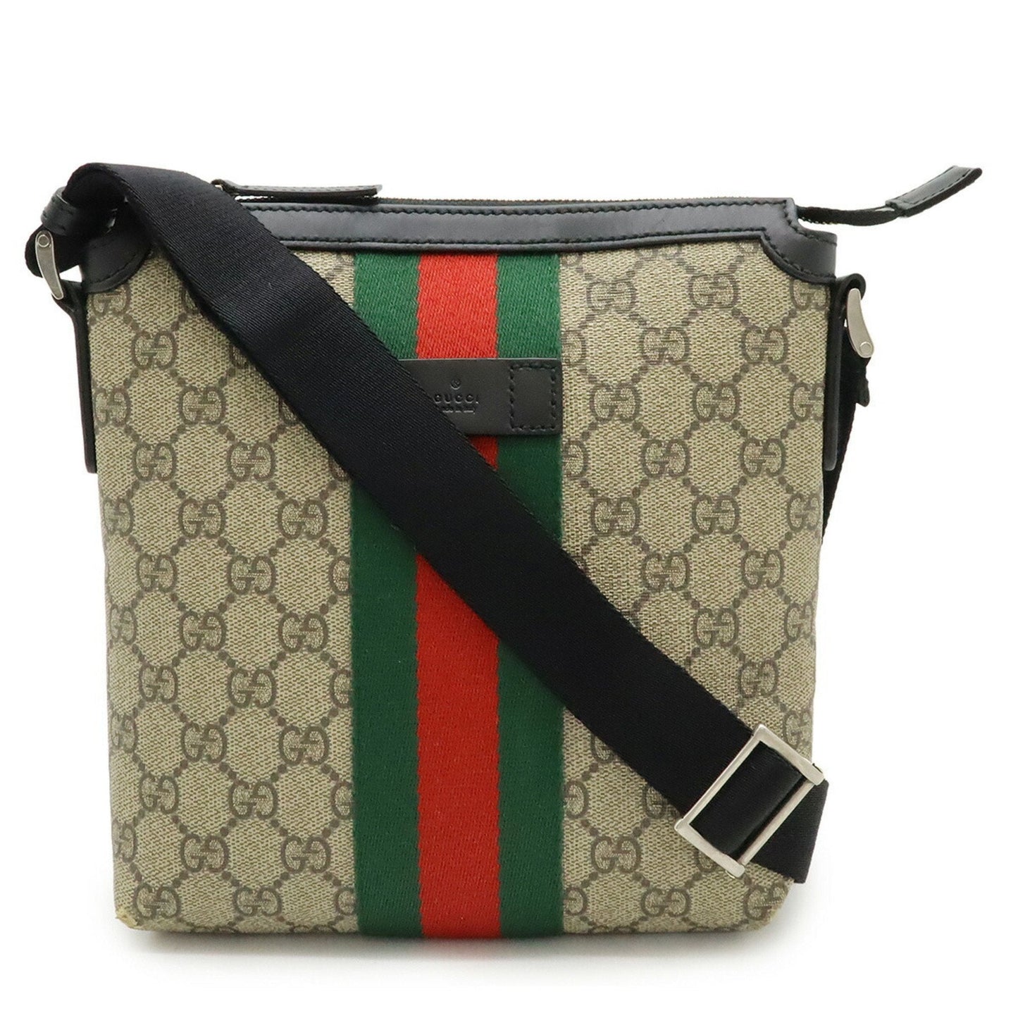 Gucci Beige Black Green Red Color Gg Supreme Leather Shoulder Bag