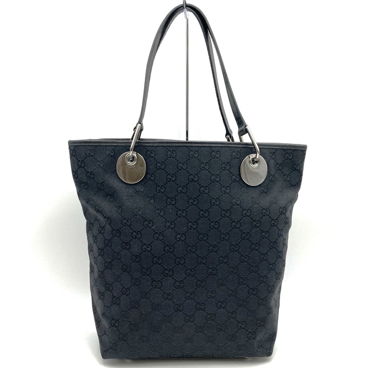 Gucci Gg Canvas Black Gg Canvas Leather Handbag Tote Bag