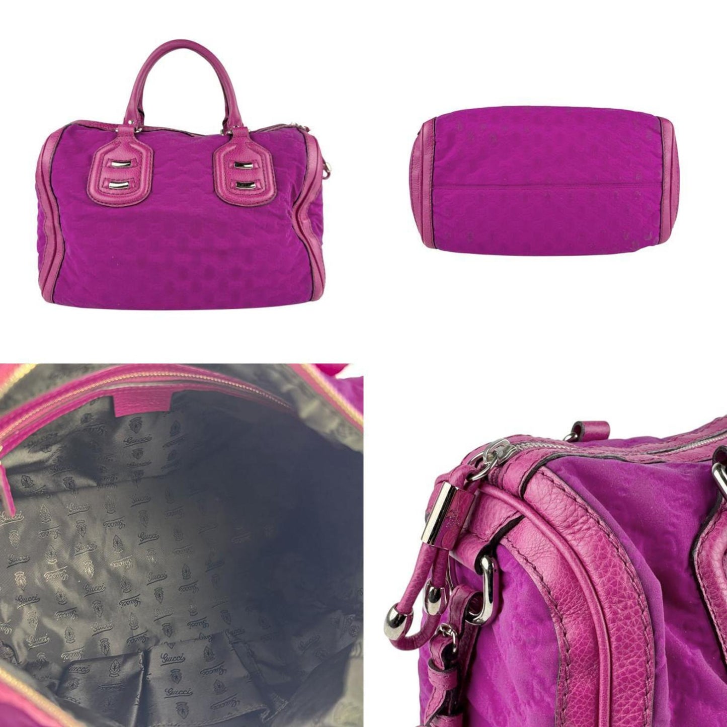 Gucci Pink Purple Nylon Canvas Leather Handbag