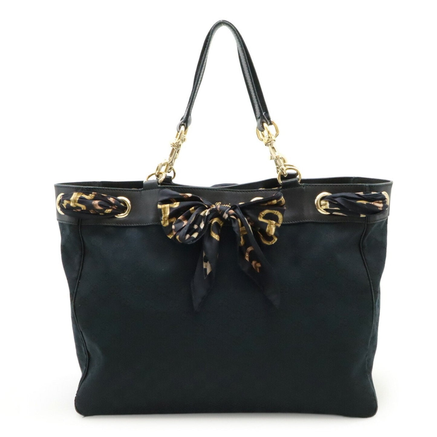 Gucci Black Gg Canvas Leather Shoulder Bag Tote Bag