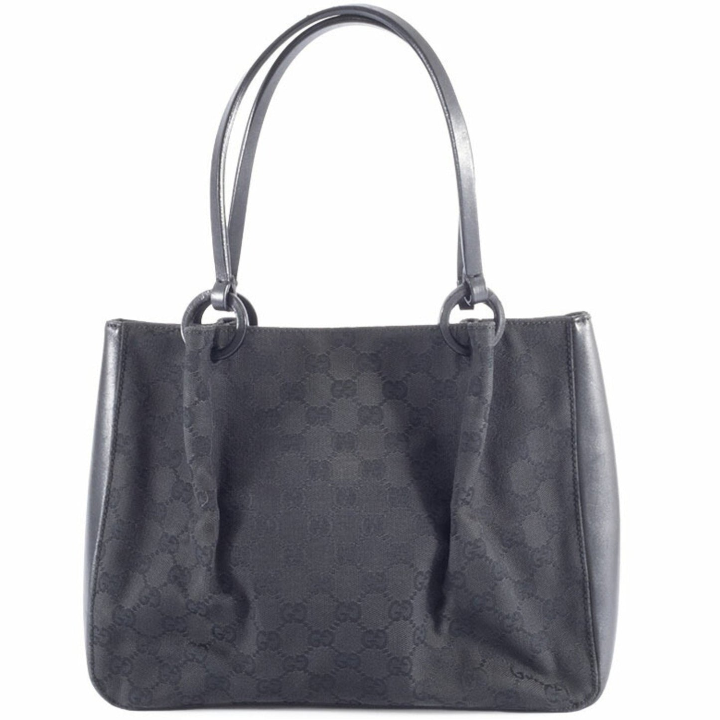 Gucci Gg Canvas Black Gg Canvas Leather Tote Bag