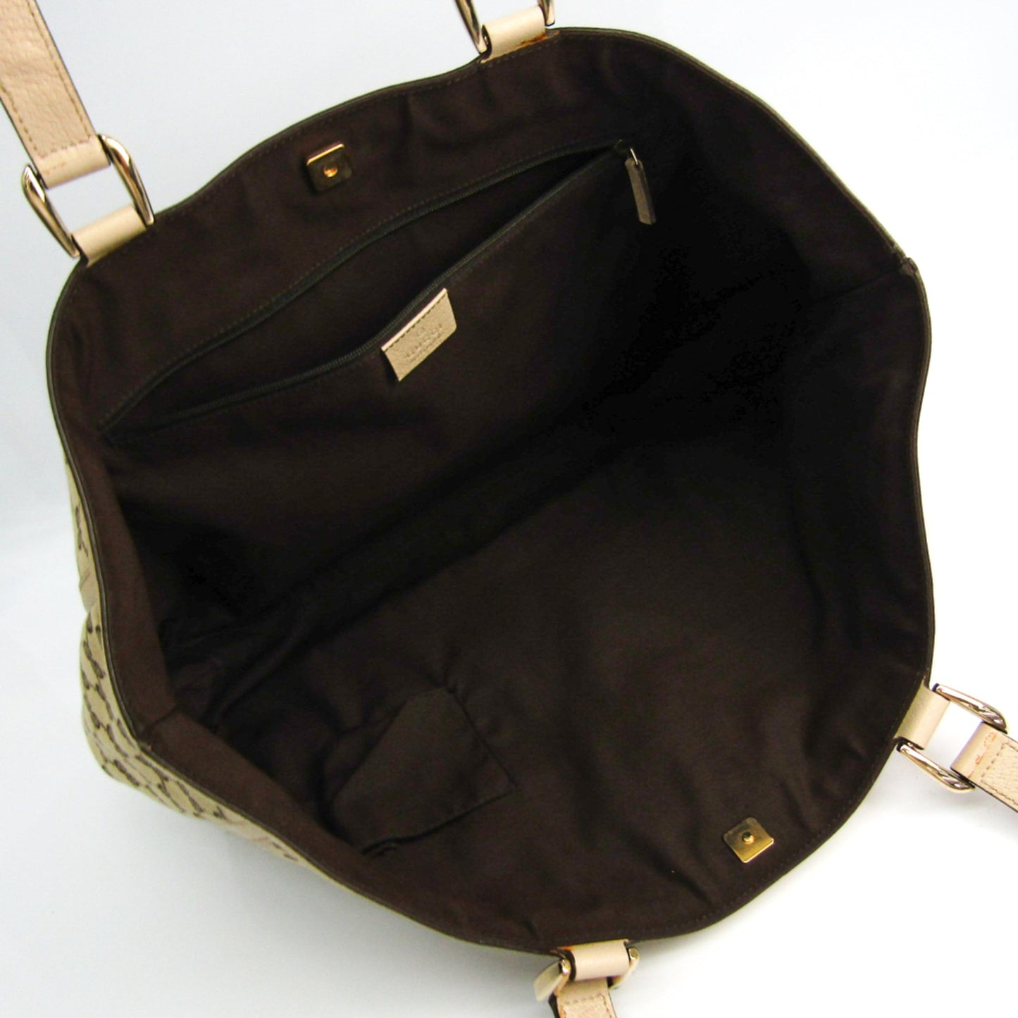 Gucci Gg Canvas Beige Cream Gg Canvas Leather Tote Bag