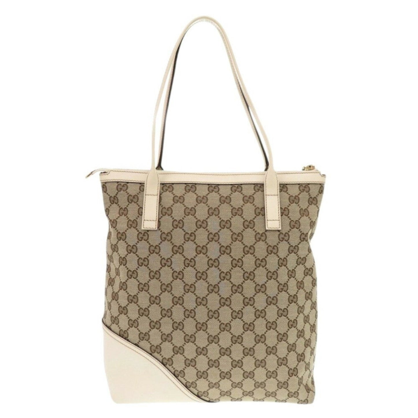 Gucci Beige White Gg Canvas Leather Tote Bag