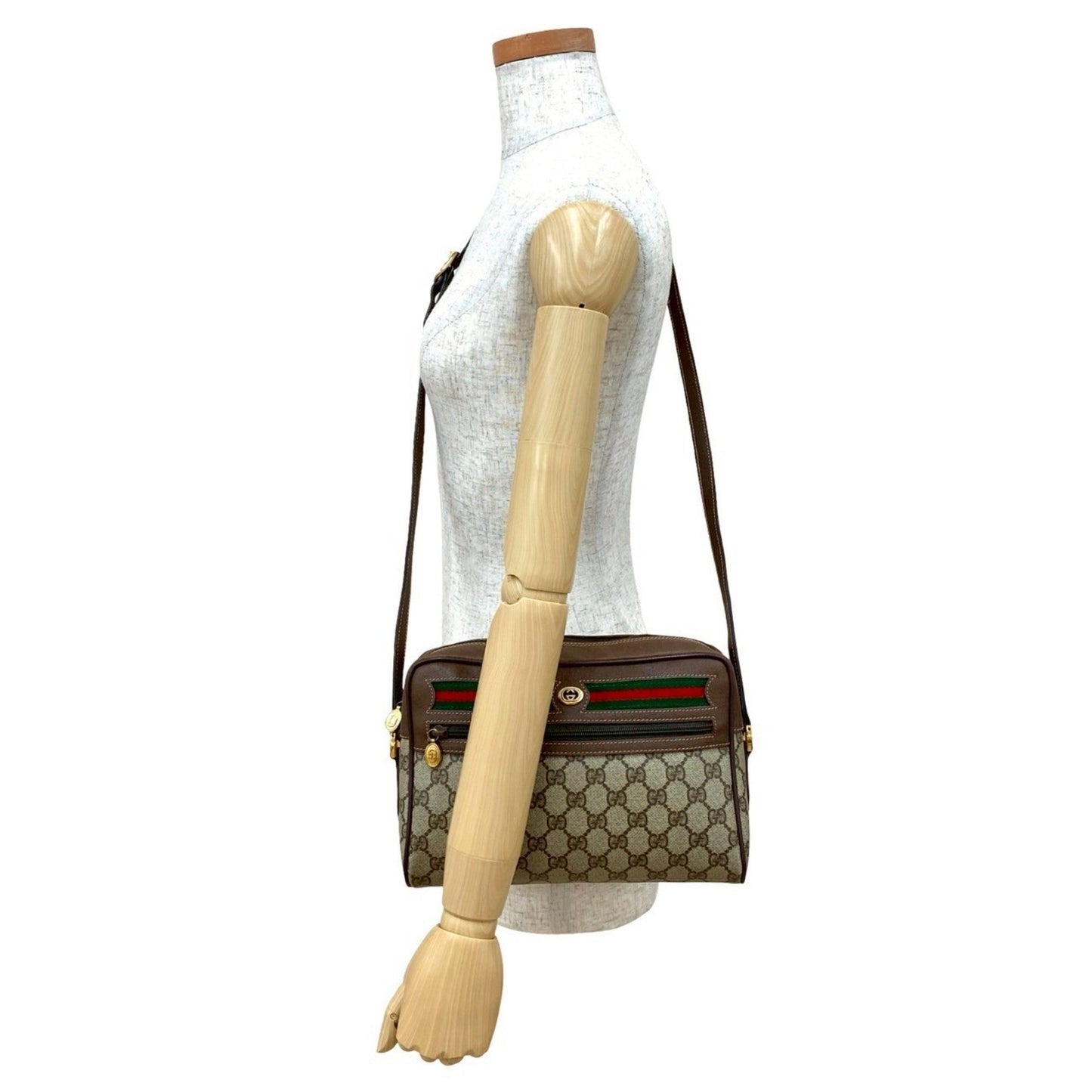 Gucci Brown Green Red Color Leather Pvc Pochette Shoulder Bag