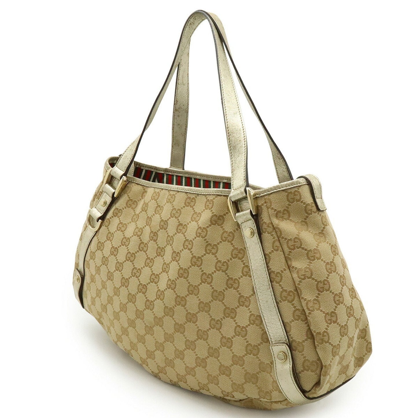 Gucci Beige Champagne Gold Gg Canvas Leather Shoulder Bag Tote Bag