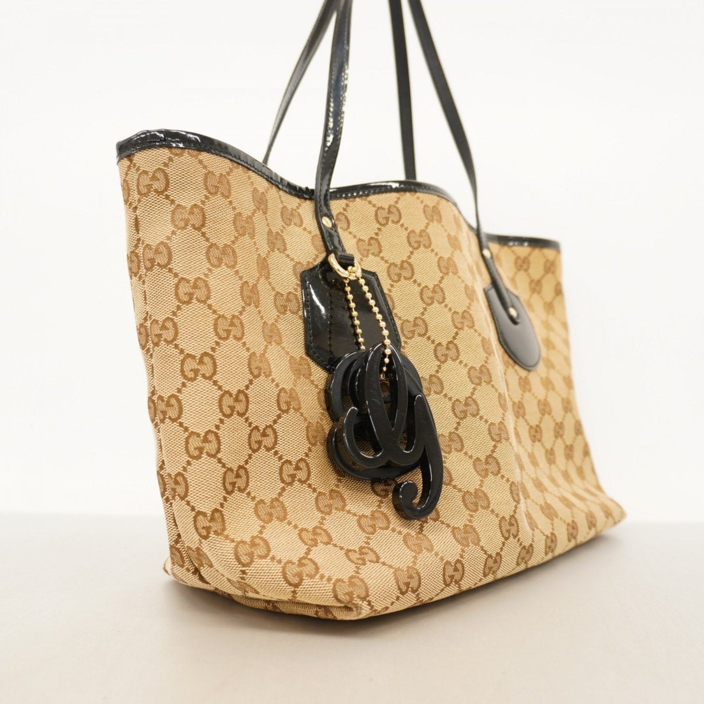 Gucci Beige Black Canvas Tote Bag