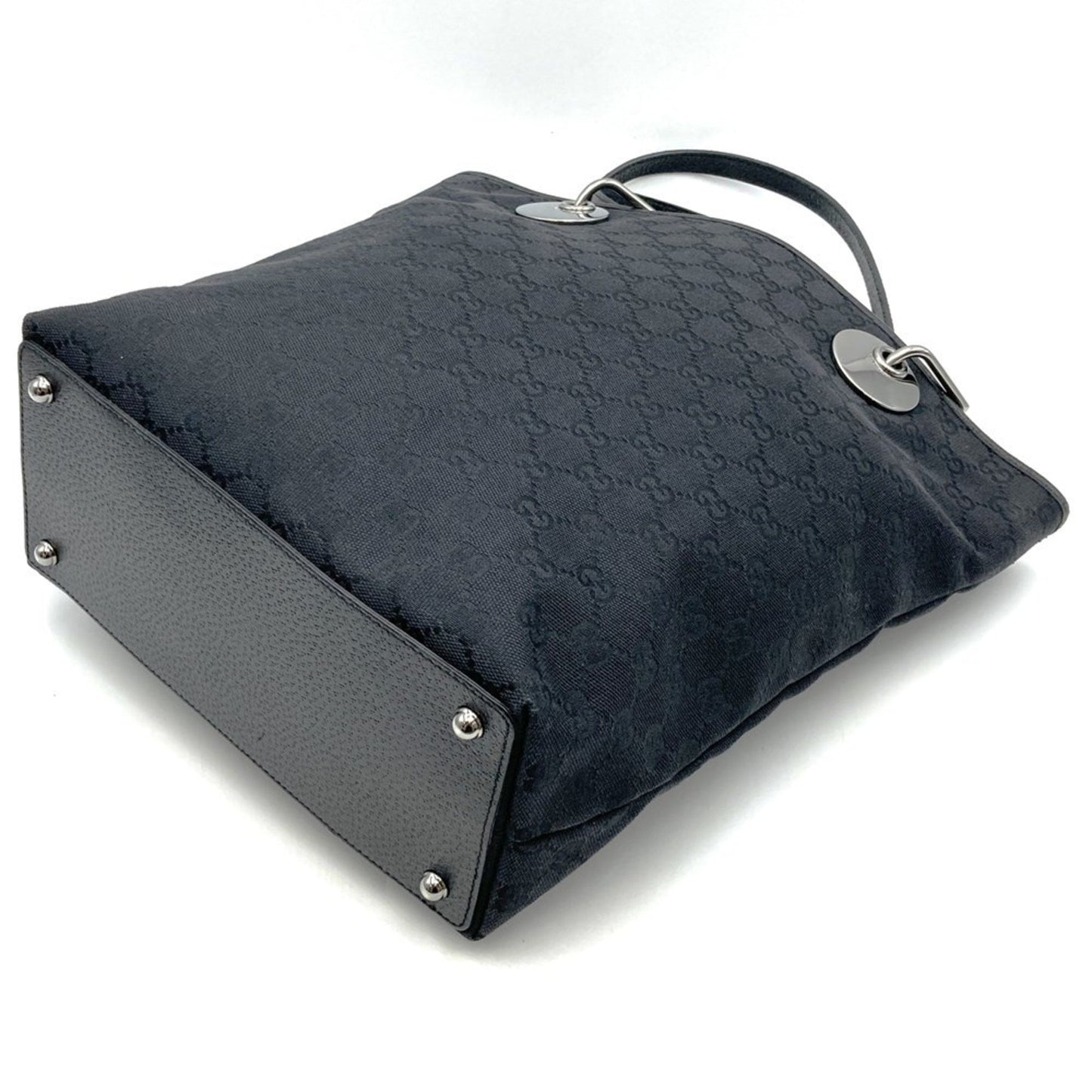 Gucci Gg Canvas Black Gg Canvas Leather Handbag Tote Bag