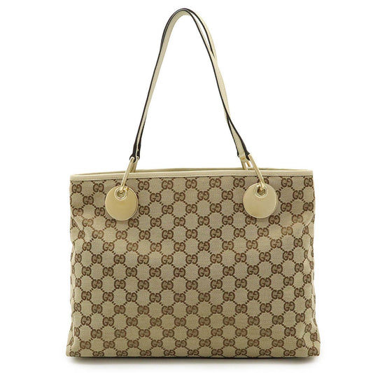 Gucci Beige Light Beige Canvas Leather Shoulder Bag Tote Bag