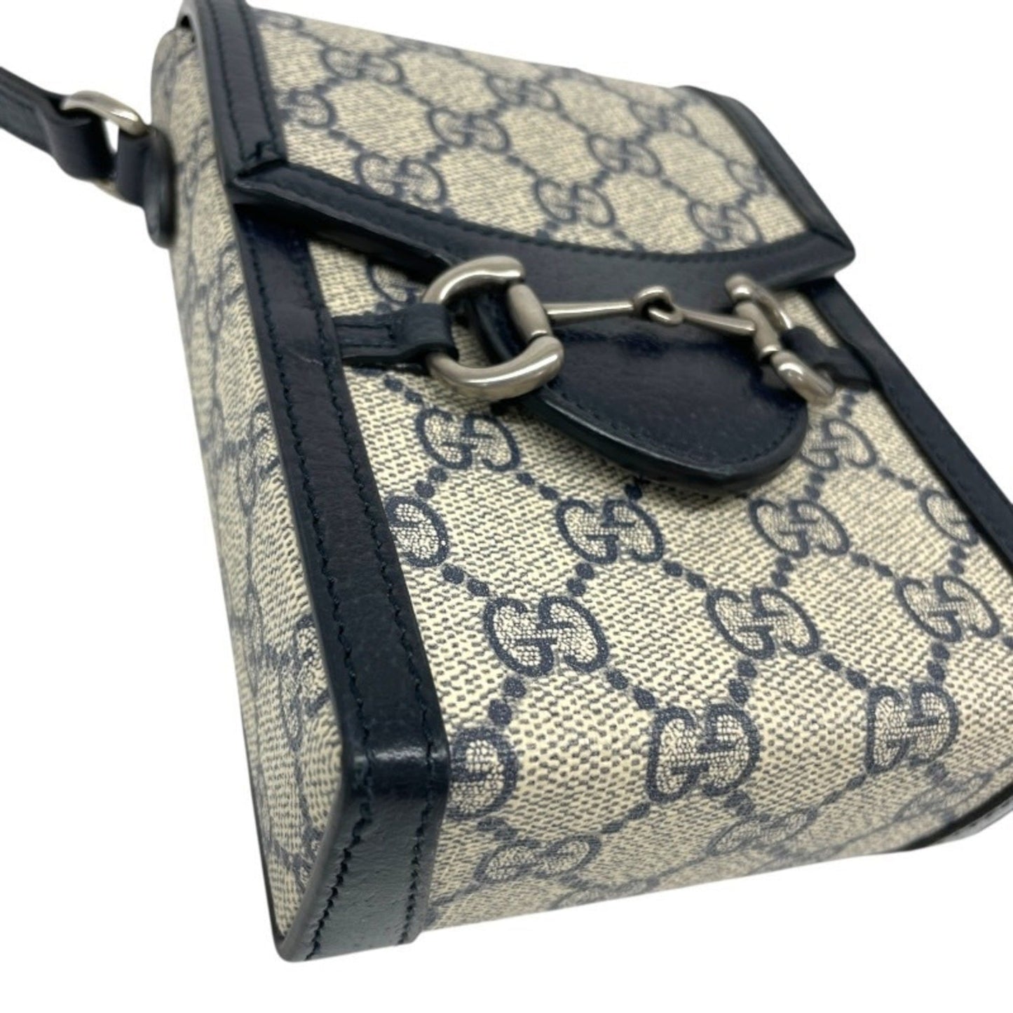 Gucci Gray Navy Gg Supreme Pochette Shoulder Bag