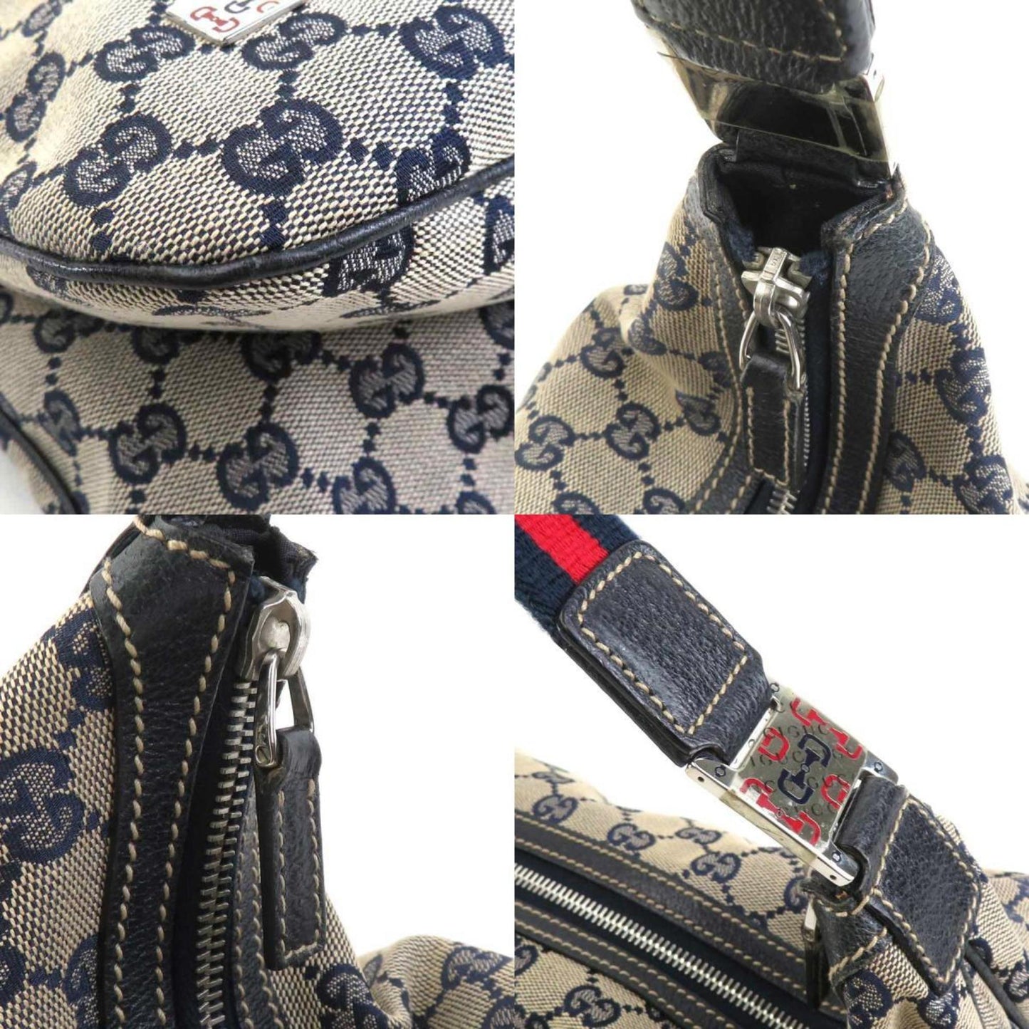 Gucci Beige Navy Red Color Gg Canvas Shoulder Bag
