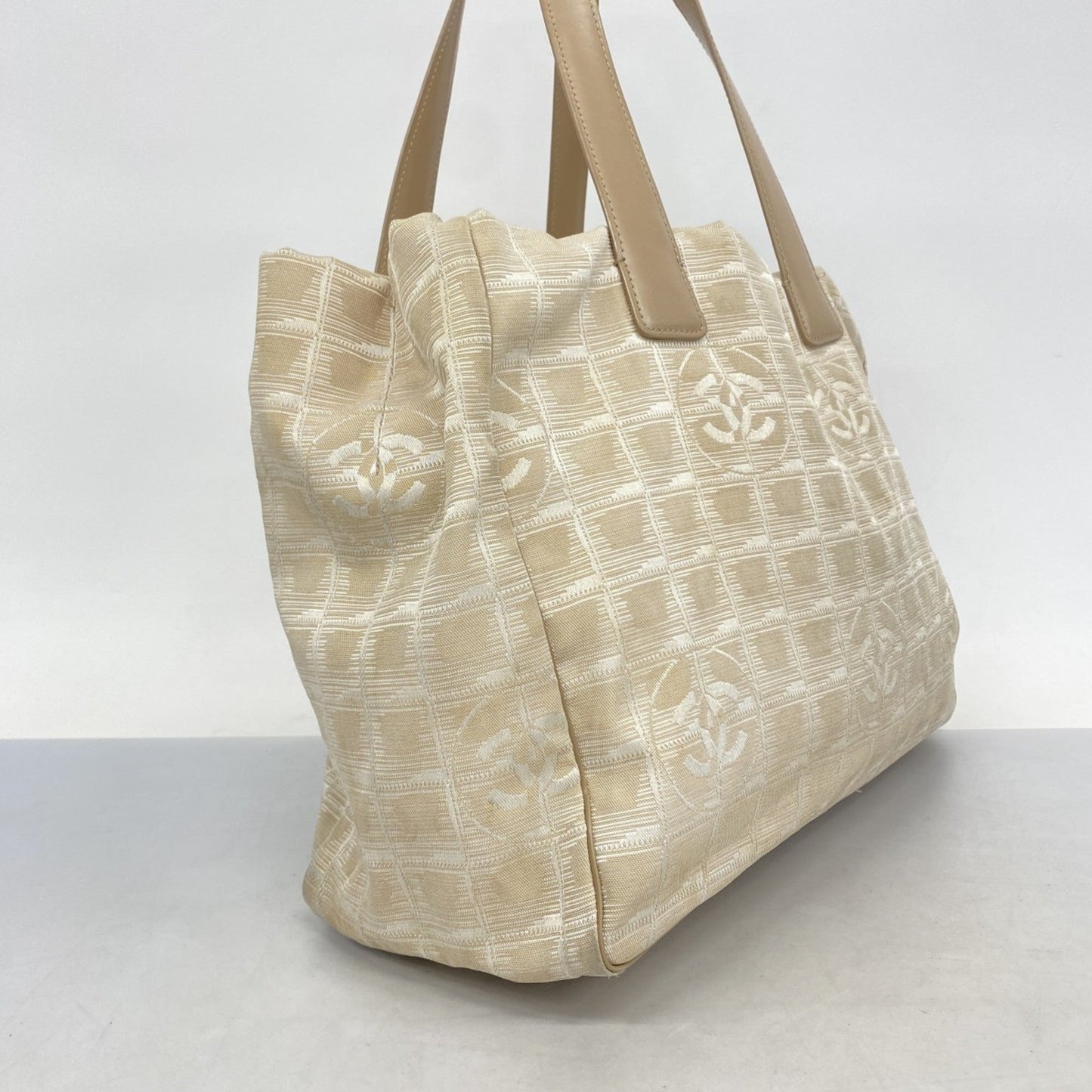 Chanel Beige Silver Nylon Tote Bag