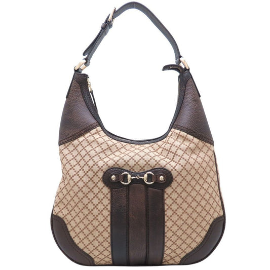 Gucci Diamante Beige Brown Canvas Leather Shoulder Bag
