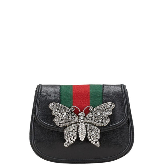 Gucci Black Leather Rhinestone Shoulder Bag
