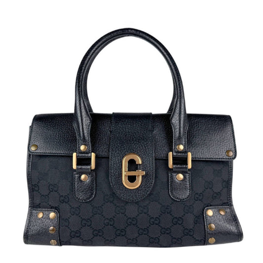 Gucci Black Gg Canvas Leather Handbag