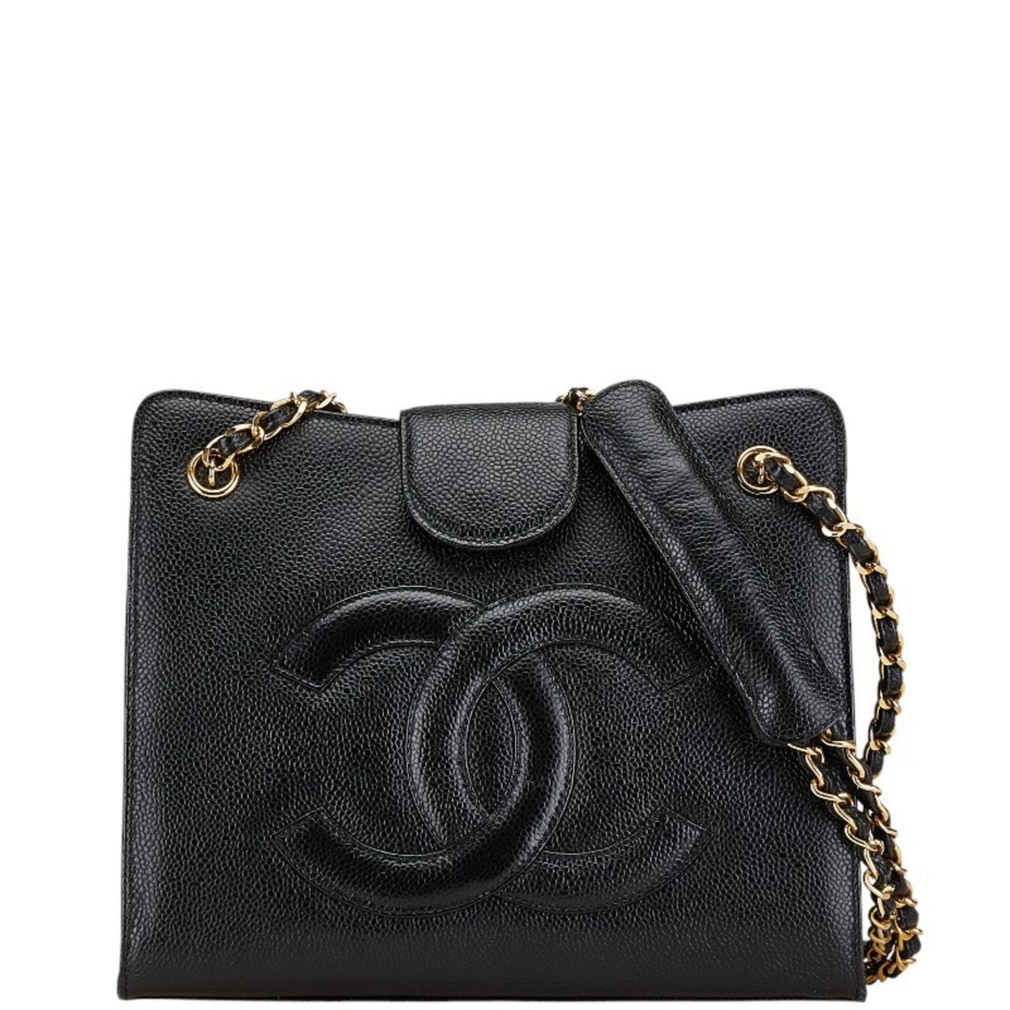 Chanel Black Grained Calfskin Shoulder Bag Tote Bag