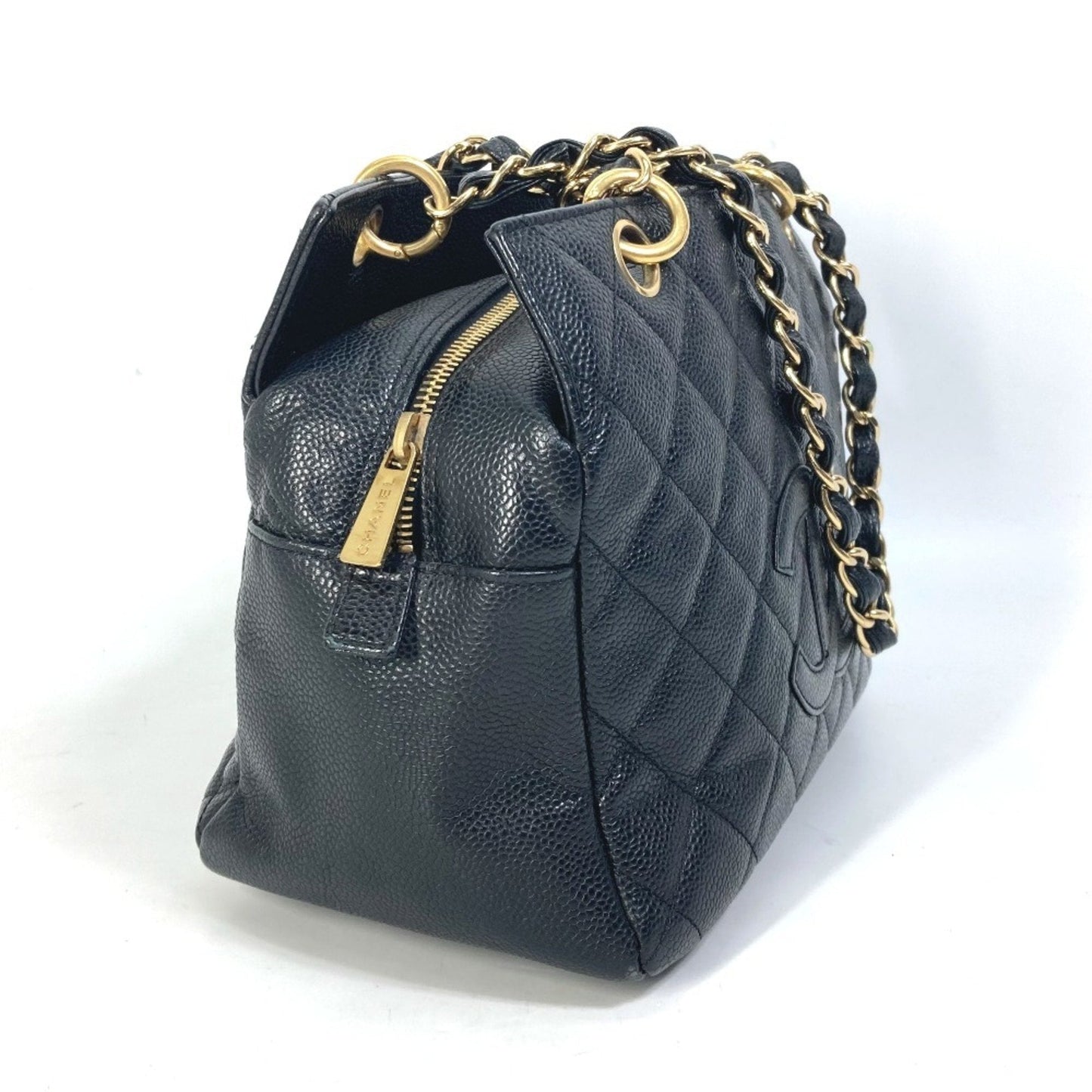 Chanel Black Gold Grained Calfskin Shoulder Bag Tote Bag