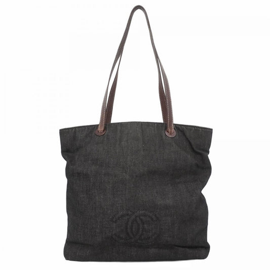 Chanel Black Denim Leather Tote Bag