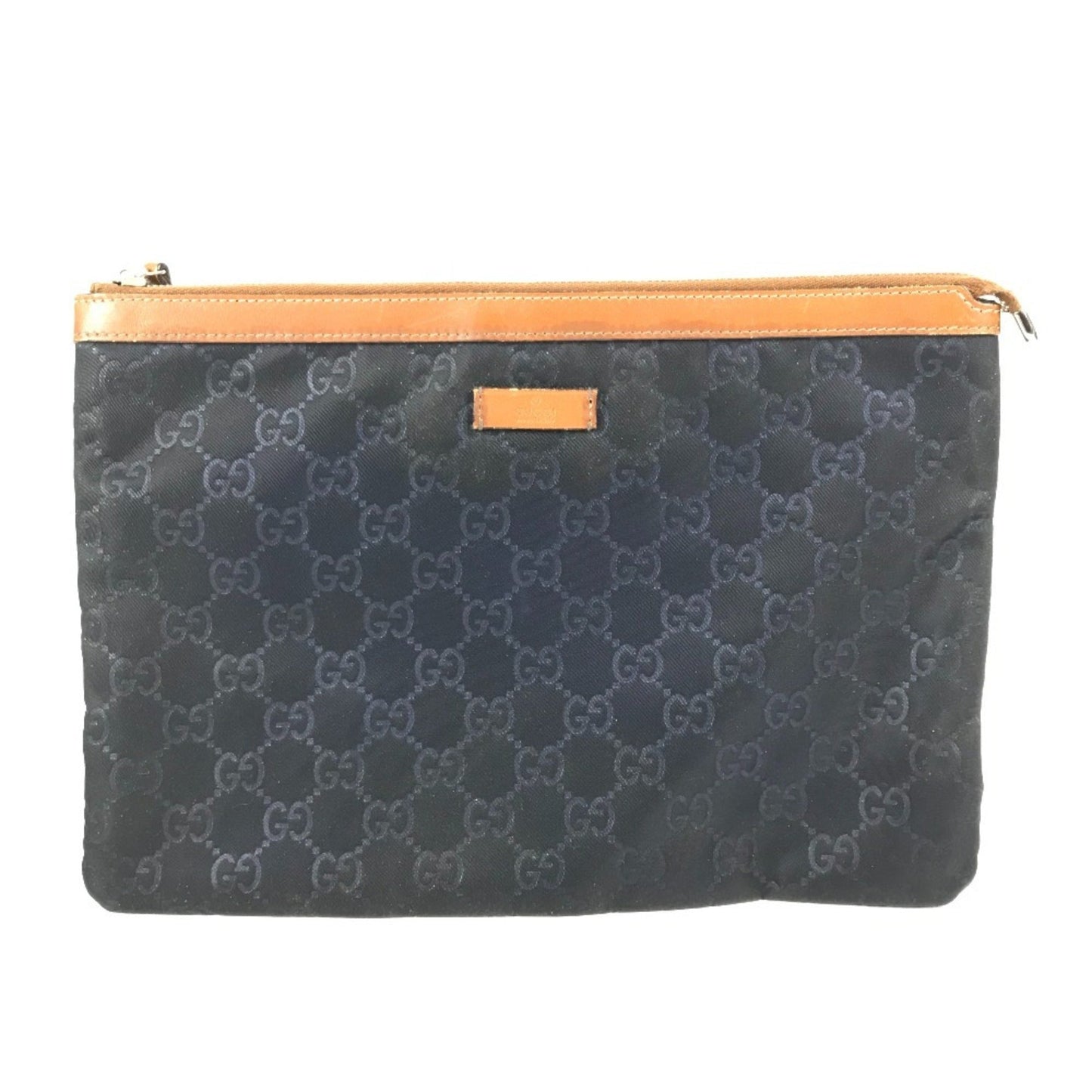 Gucci Navy Leather Nylon Clutch Bag