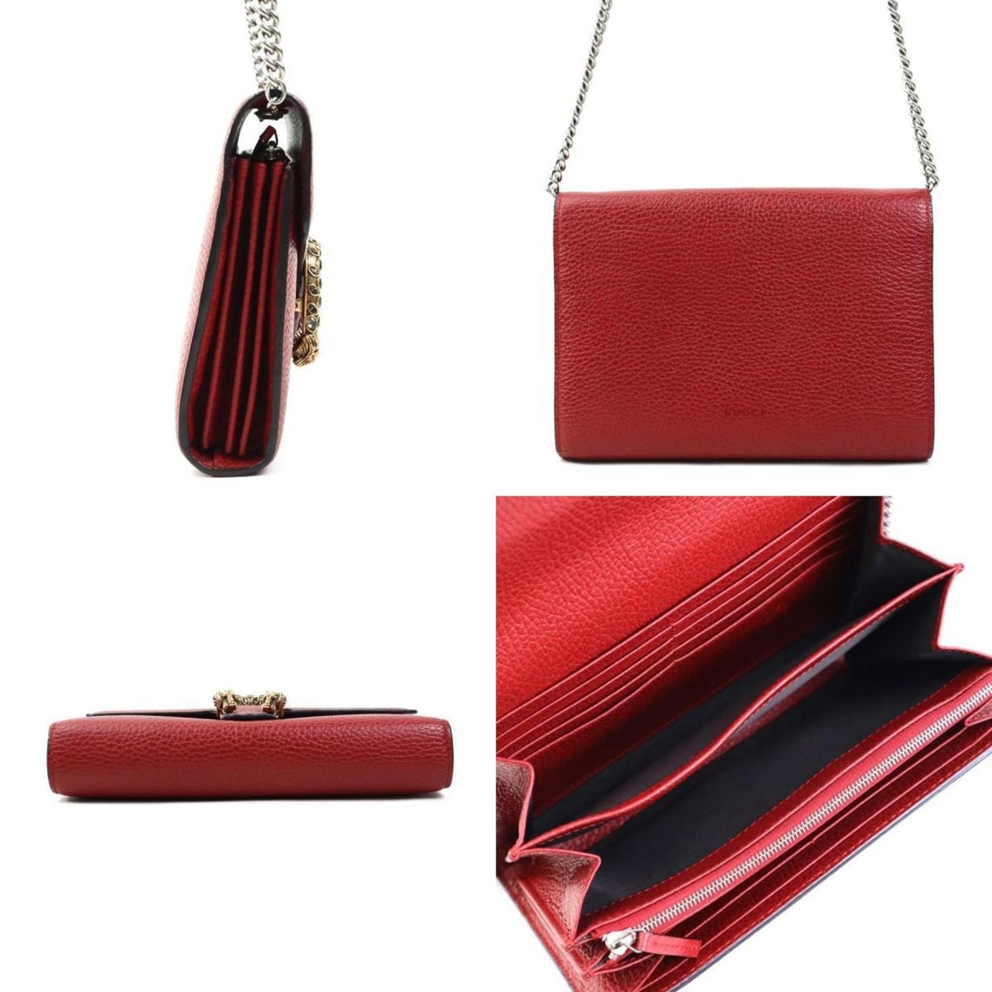 Gucci Red Color Leather Chain/Shoulder Wallet