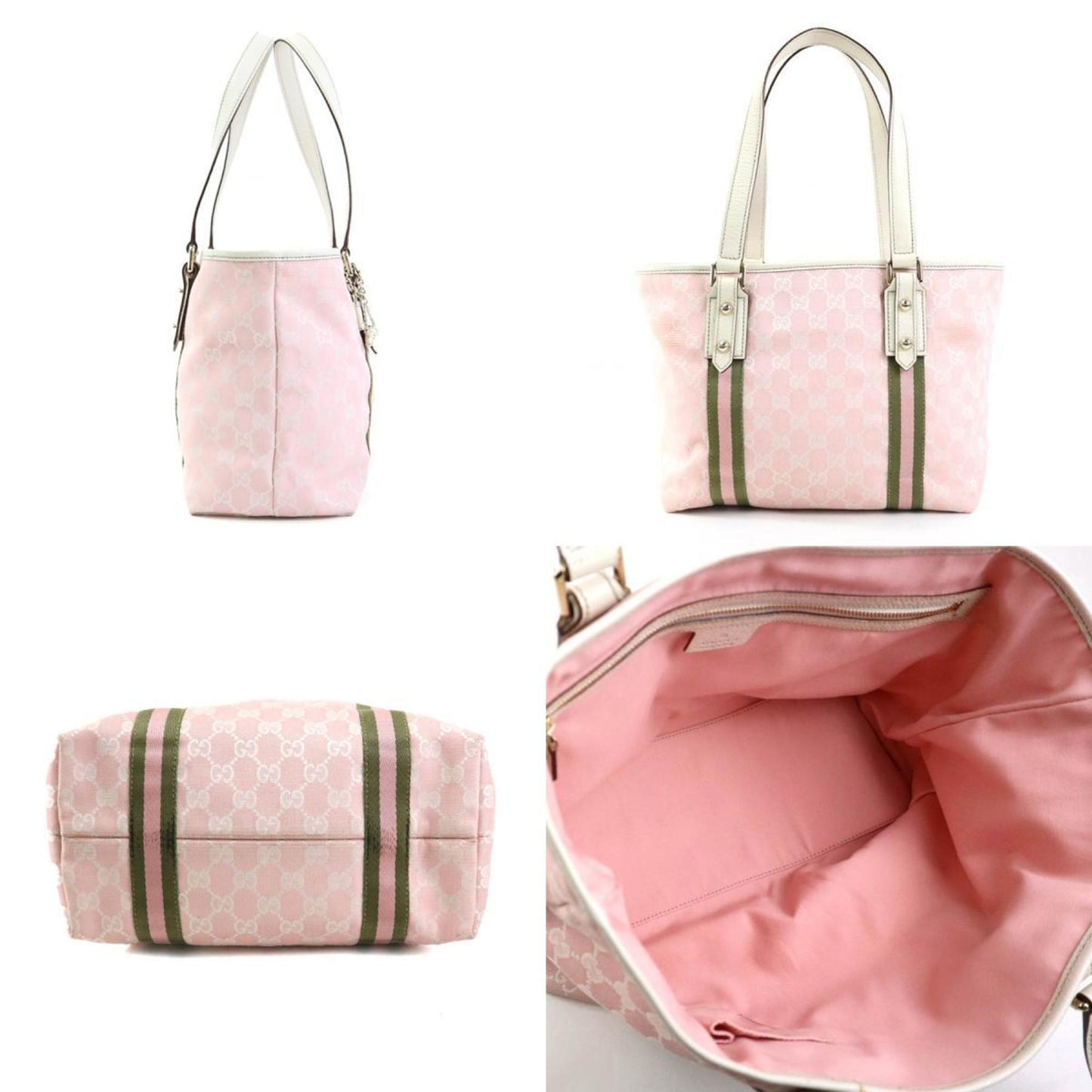 Gucci Khaki Off-White Pink Gg Canvas Leather Shoulder Bag Tote Bag