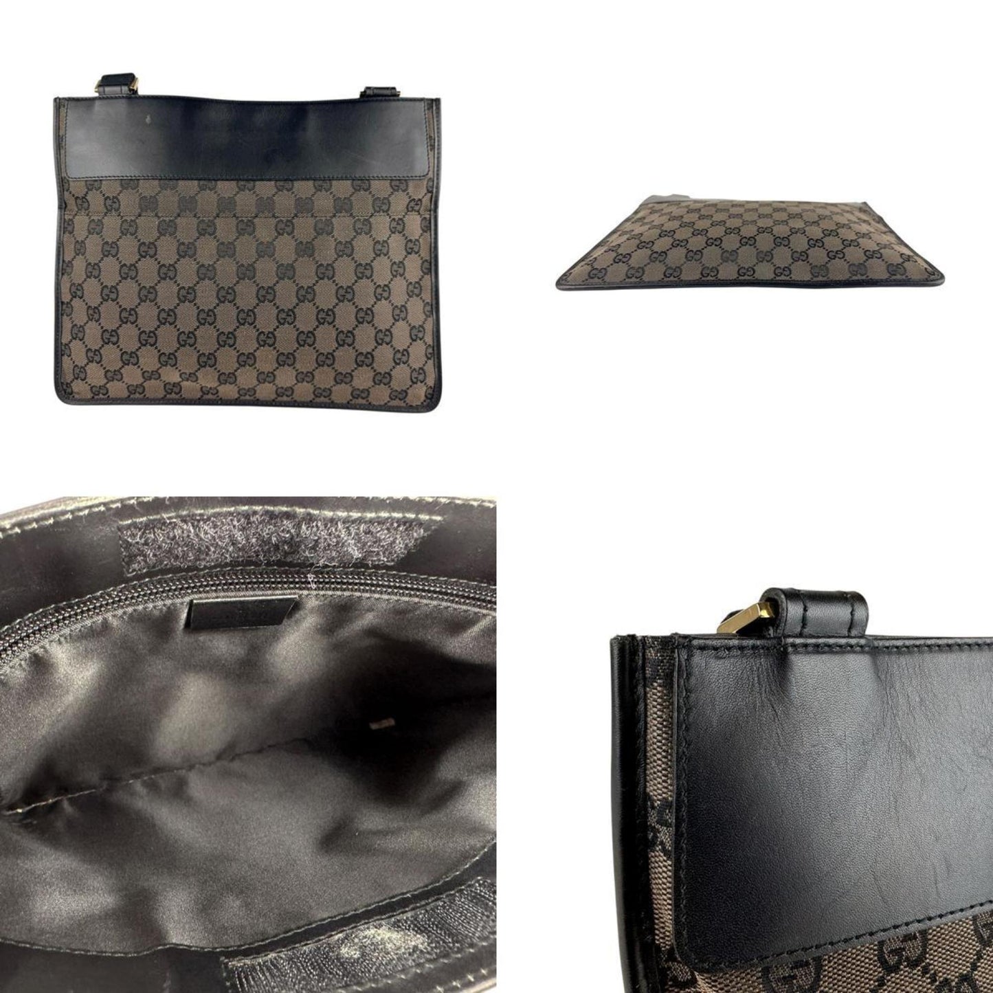 Gucci Black Brown Gg Canvas Leather Shoulder Bag