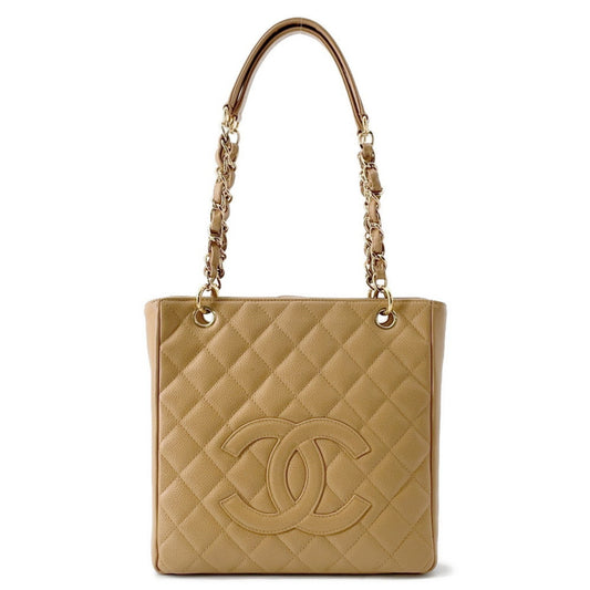 Chanel Beige Grained Calfskin Shoulder Bag Tote Bag