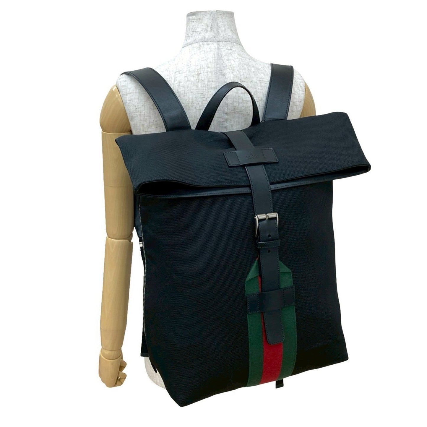 Gucci Black Green Red Color Canvas Leather Backpack