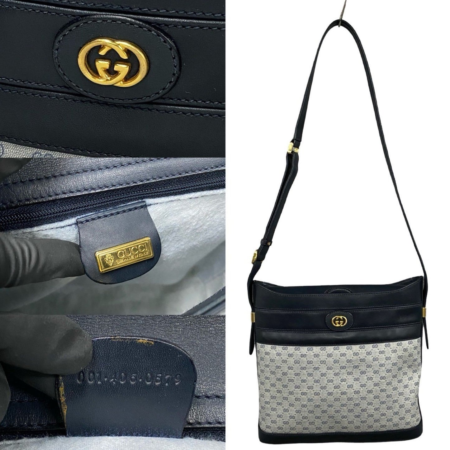 Gucci Navy Leather Pvc Pochette Shoulder Bag