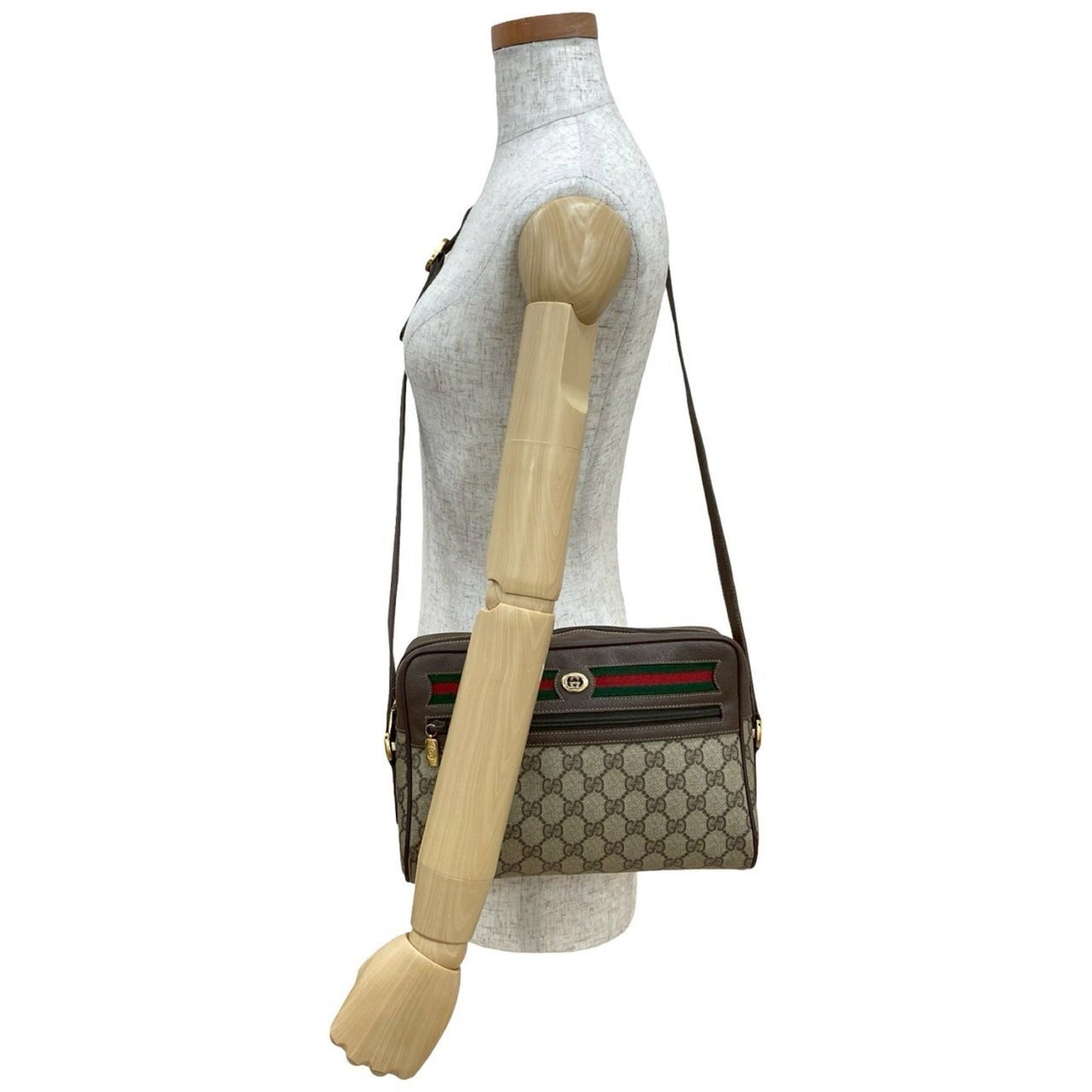 Gucci Brown Green Red Color Leather Pvc Pochette Shoulder Bag