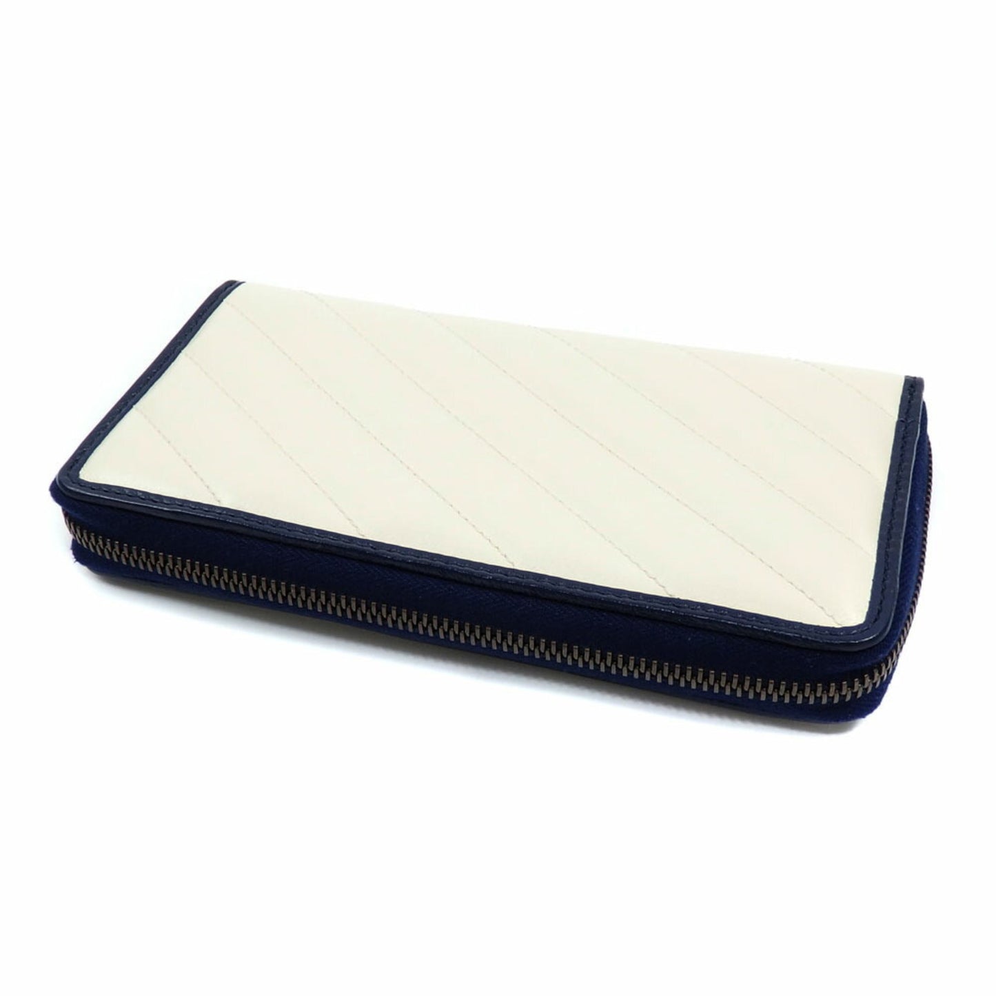 Gucci Navy White Leather Long Wallet (Bi-Fold)