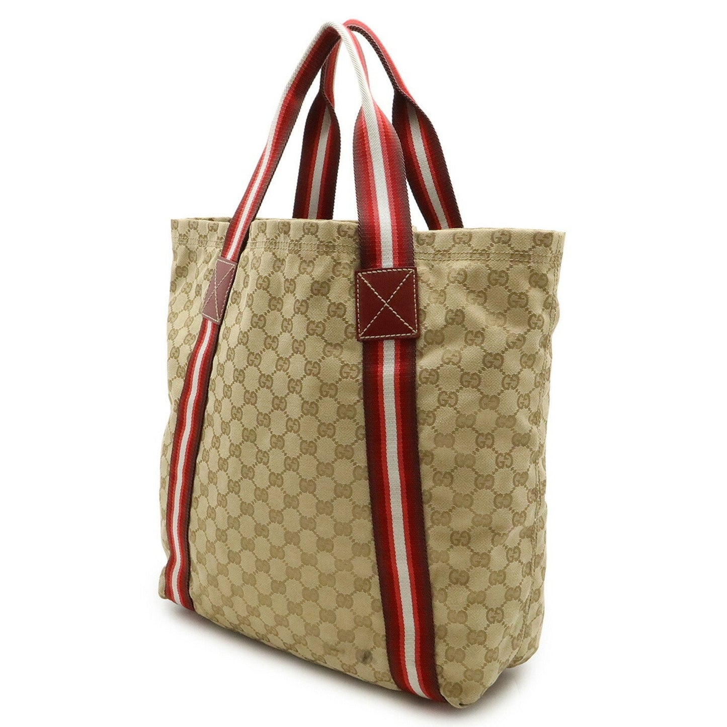 Gucci Beige Multi-Color Red Color Canvas Leather Shoulder Bag Tote Bag
