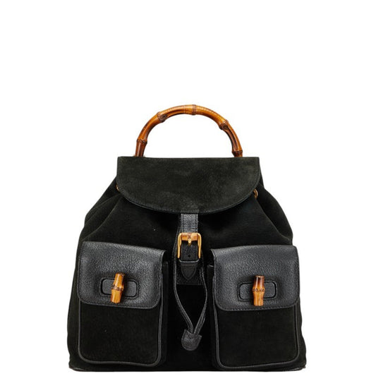 Gucci Bamboo Black Suede Leather Backpack