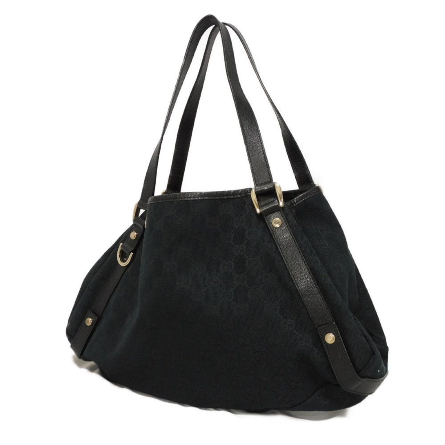 Gucci Abbey Black Gg Canvas Leather Shoulder Bag Tote Bag