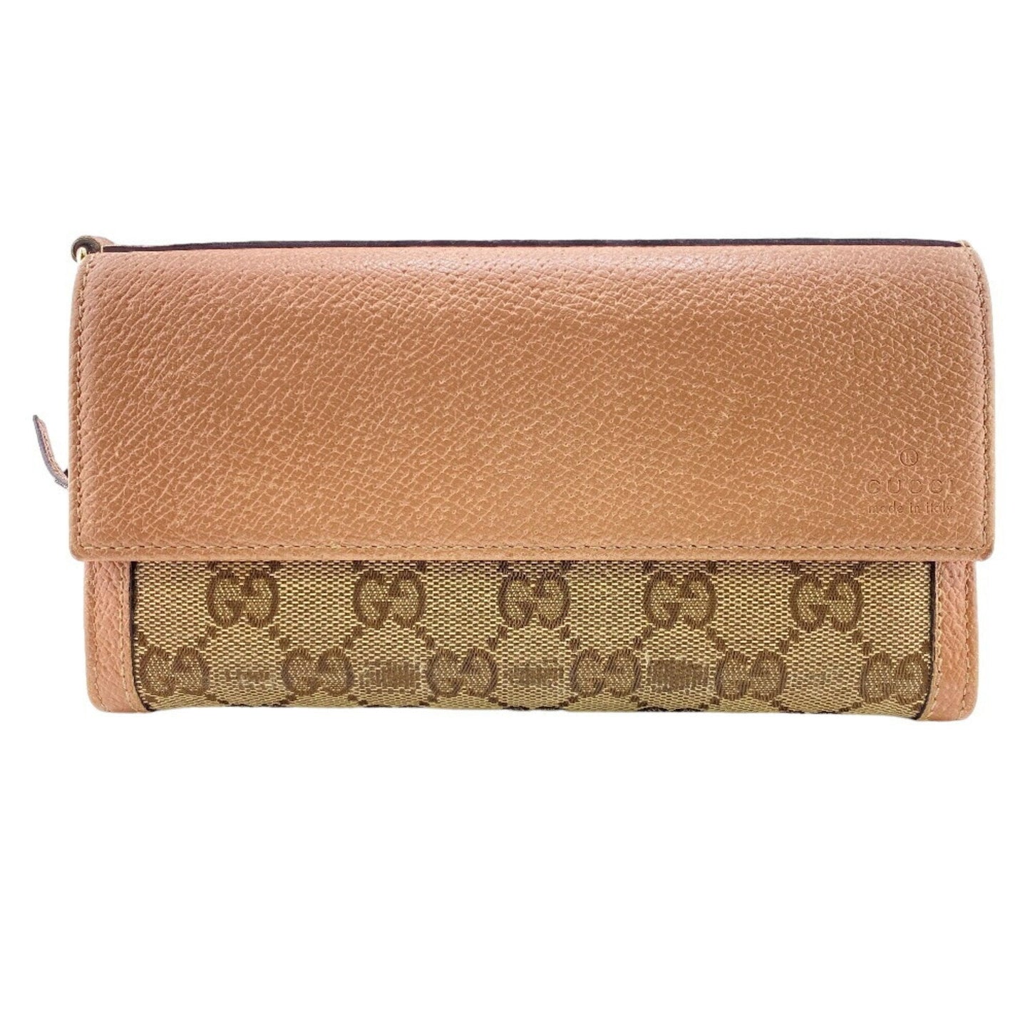 Gucci Beige Pink Canvas Leather Long Wallet (Bi-Fold)