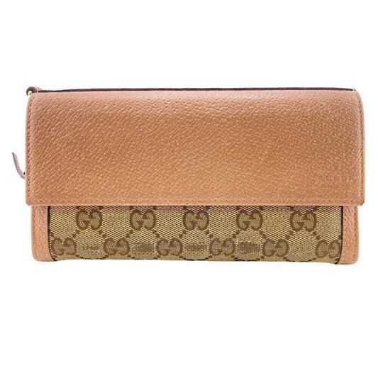 Gucci Beige Pink Canvas Leather Long Wallet (Bi-Fold)