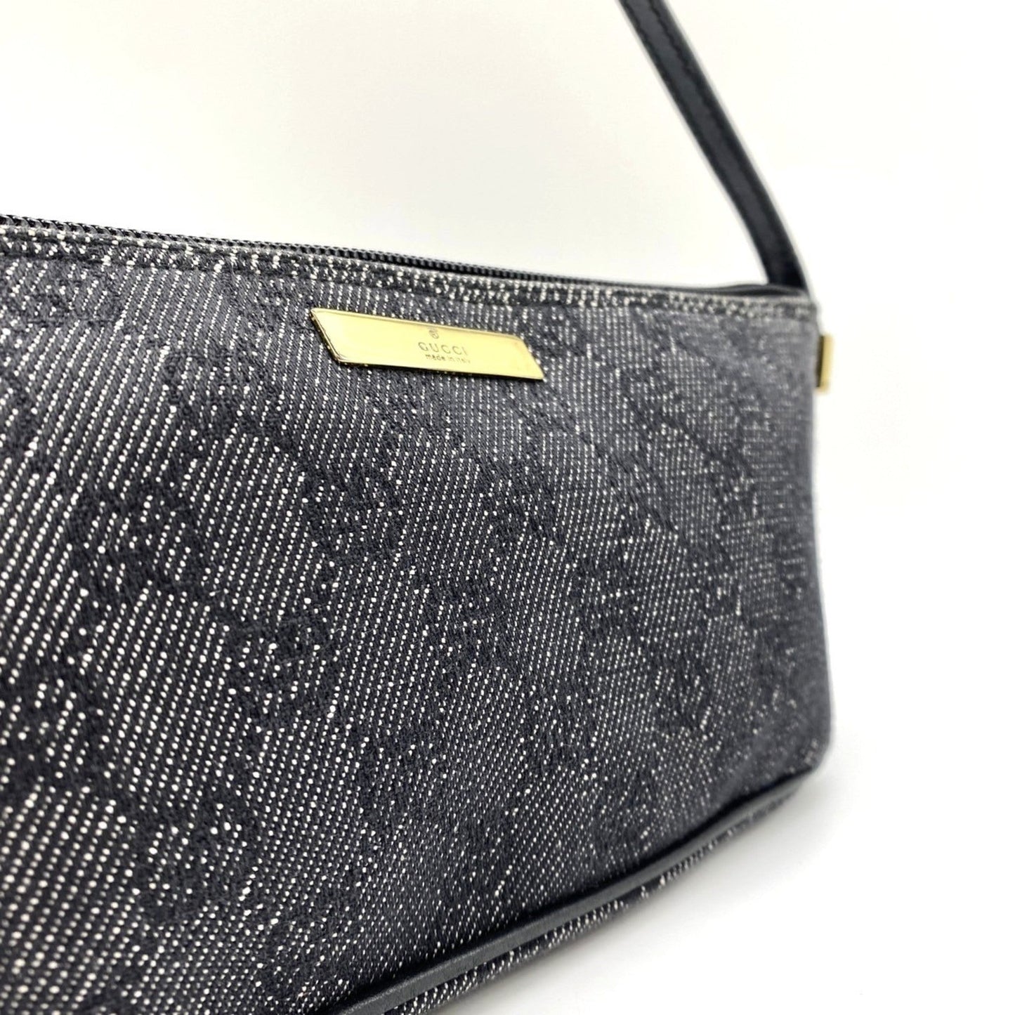 Gucci Black Gray Denim Gg Canvas Handbag Pouch