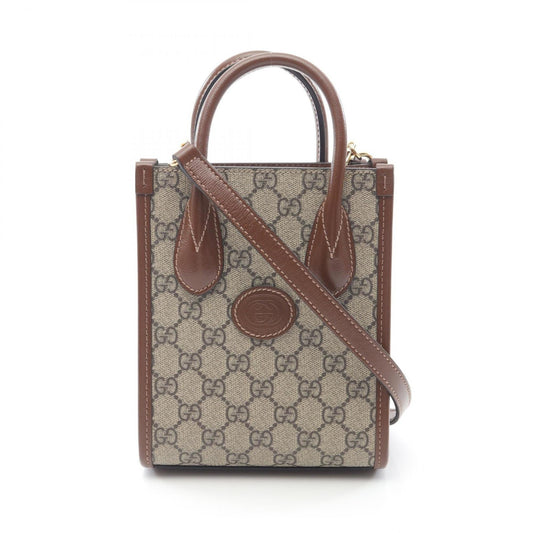 Gucci Beige Brown Coated Canvas Leather Handbag