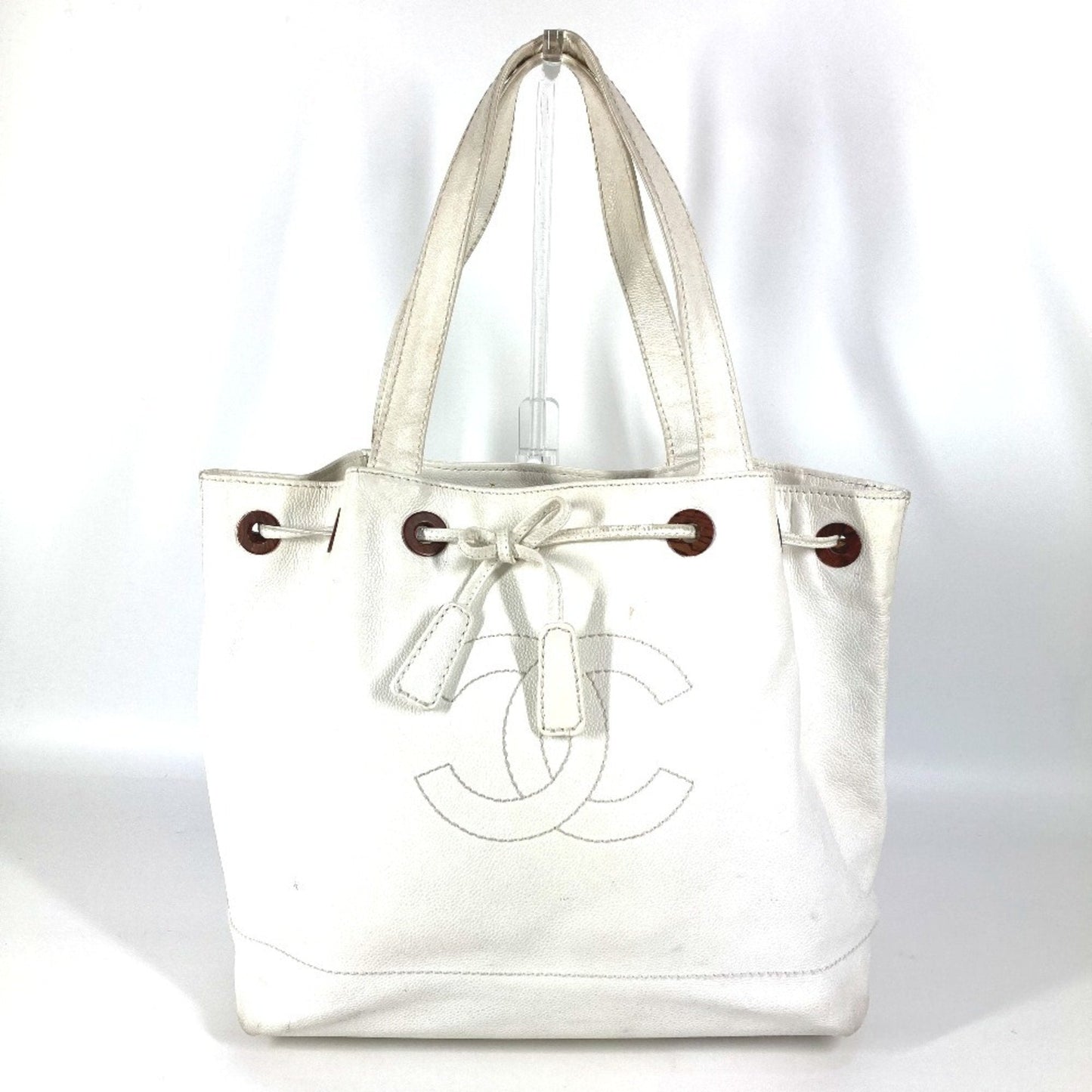 Chanel White Grained Calfskin Shoulder Bag Tote Bag