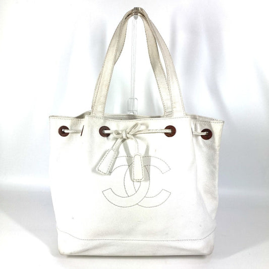 Chanel White Grained Calfskin Shoulder Bag Tote Bag