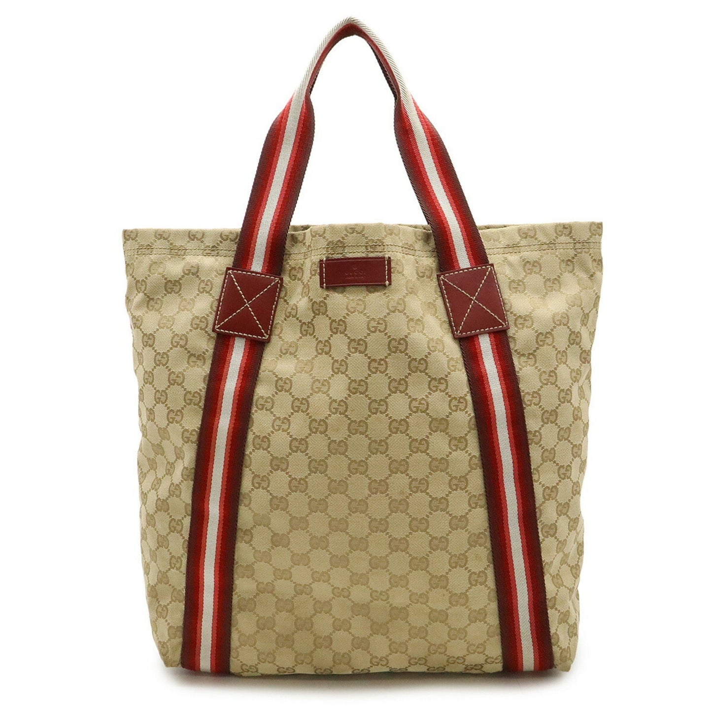 Gucci Beige Multi-Color Red Color Canvas Leather Shoulder Bag Tote Bag
