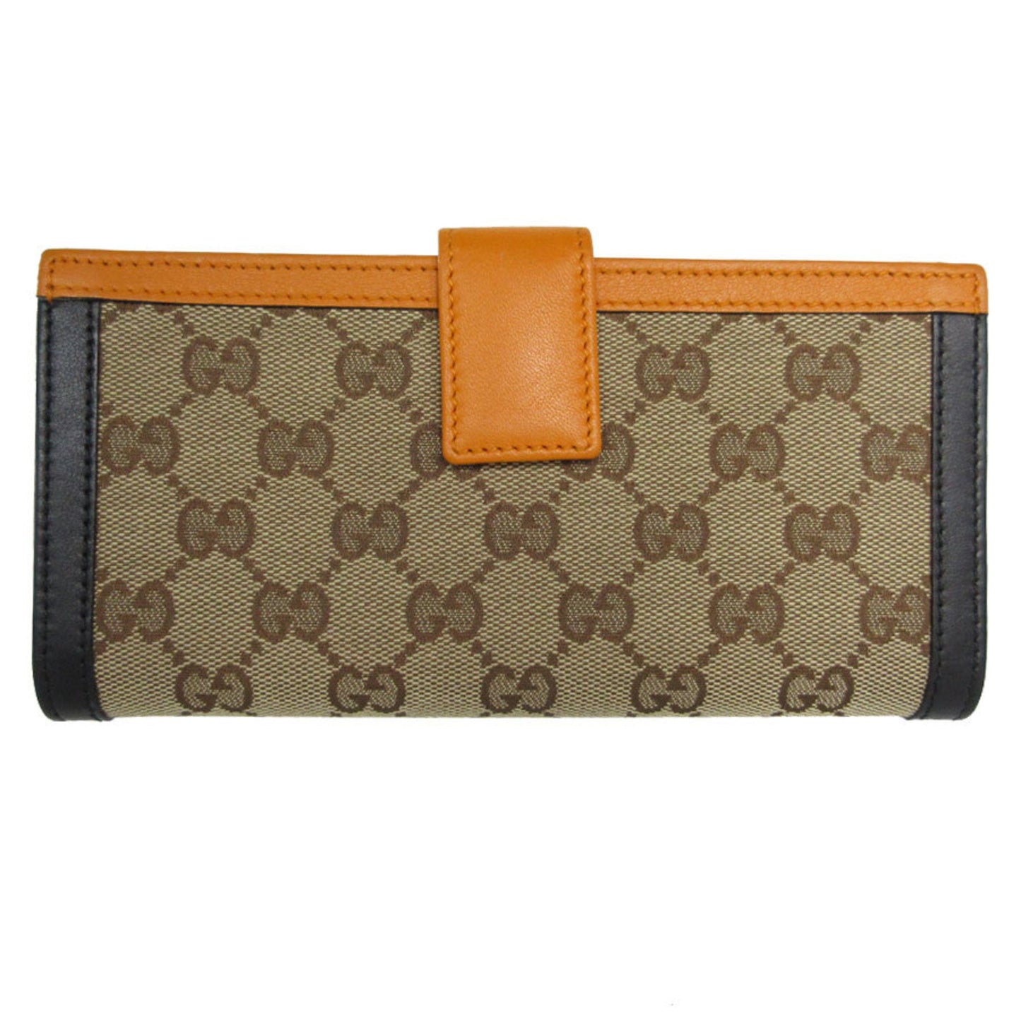 Gucci Black Brown Orange Gg Canvas Leather Long Wallet (Bi-Fold)