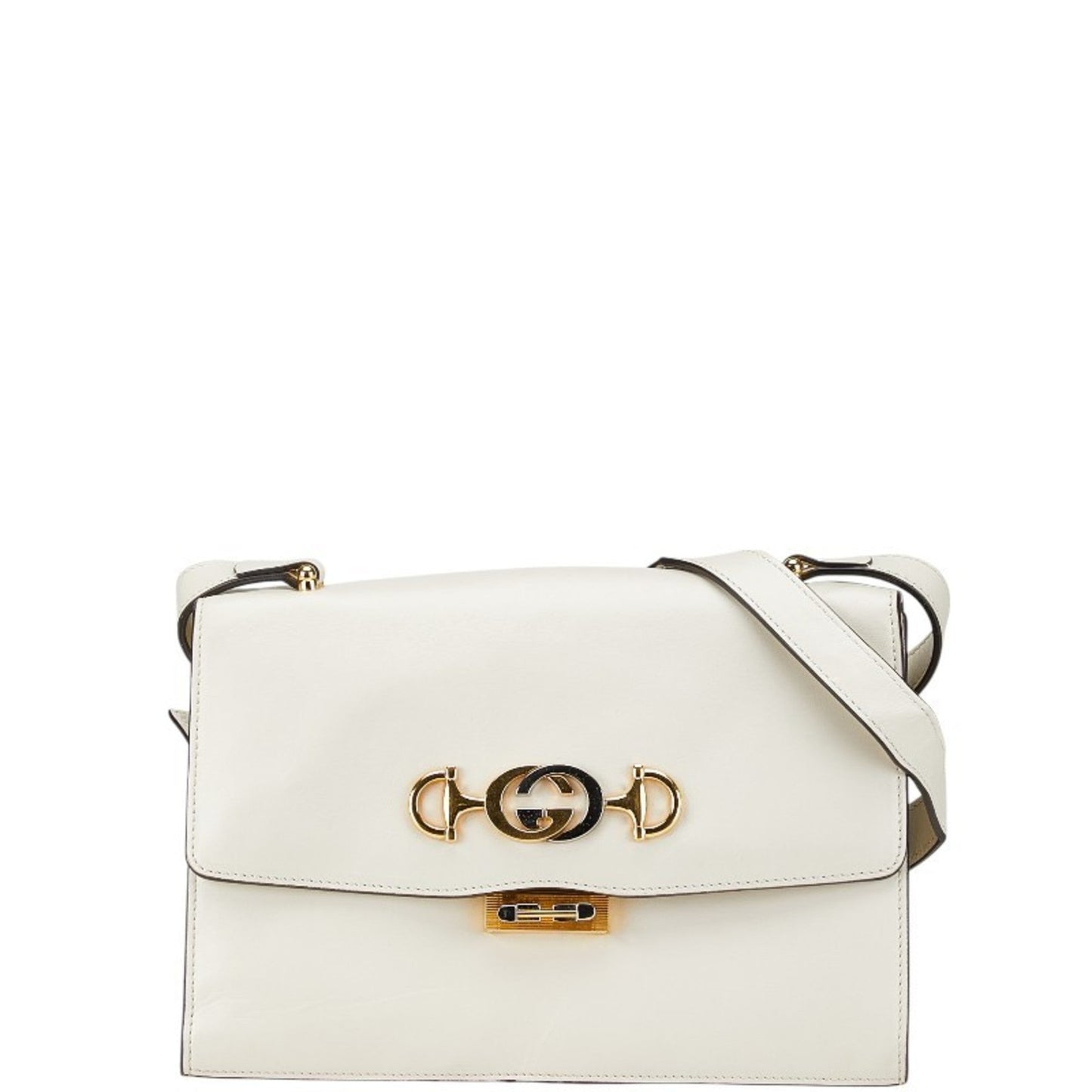 Gucci Gold Silver White Leather Shoulder Bag