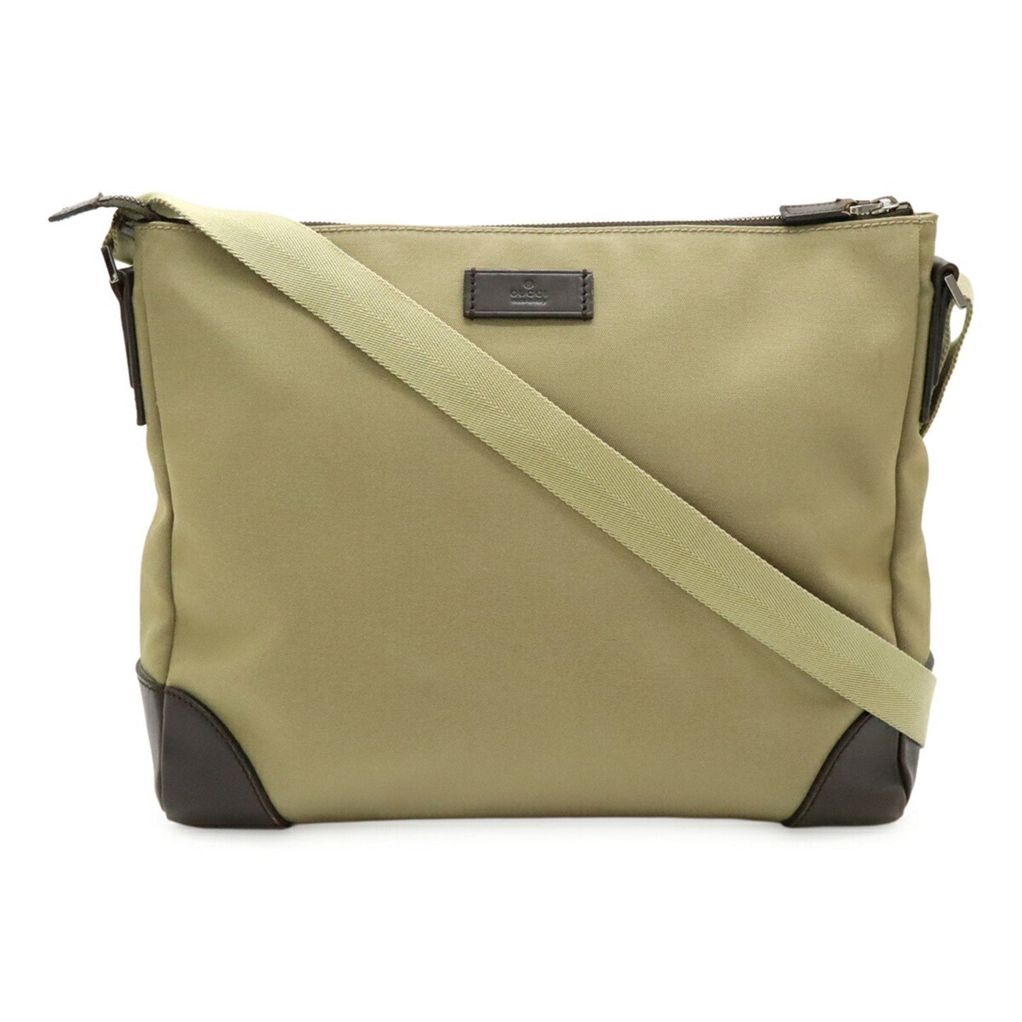 Gucci Dark Brown Khaki Nylon Canvas Leather Shoulder Bag